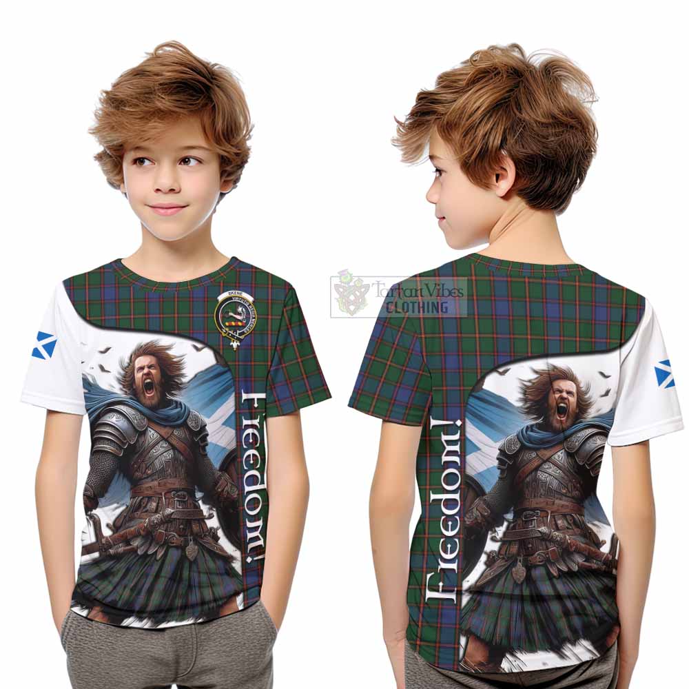 Tartan Vibes Clothing Skene Crest Tartan Kid T-Shirt Inspired by the Freedom of Scottish Warrior