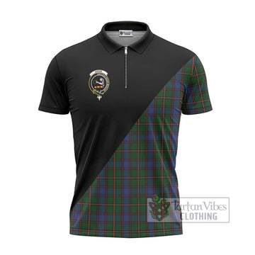 Skene Tartan Zipper Polo Shirt with Family Crest and Military Logo Style