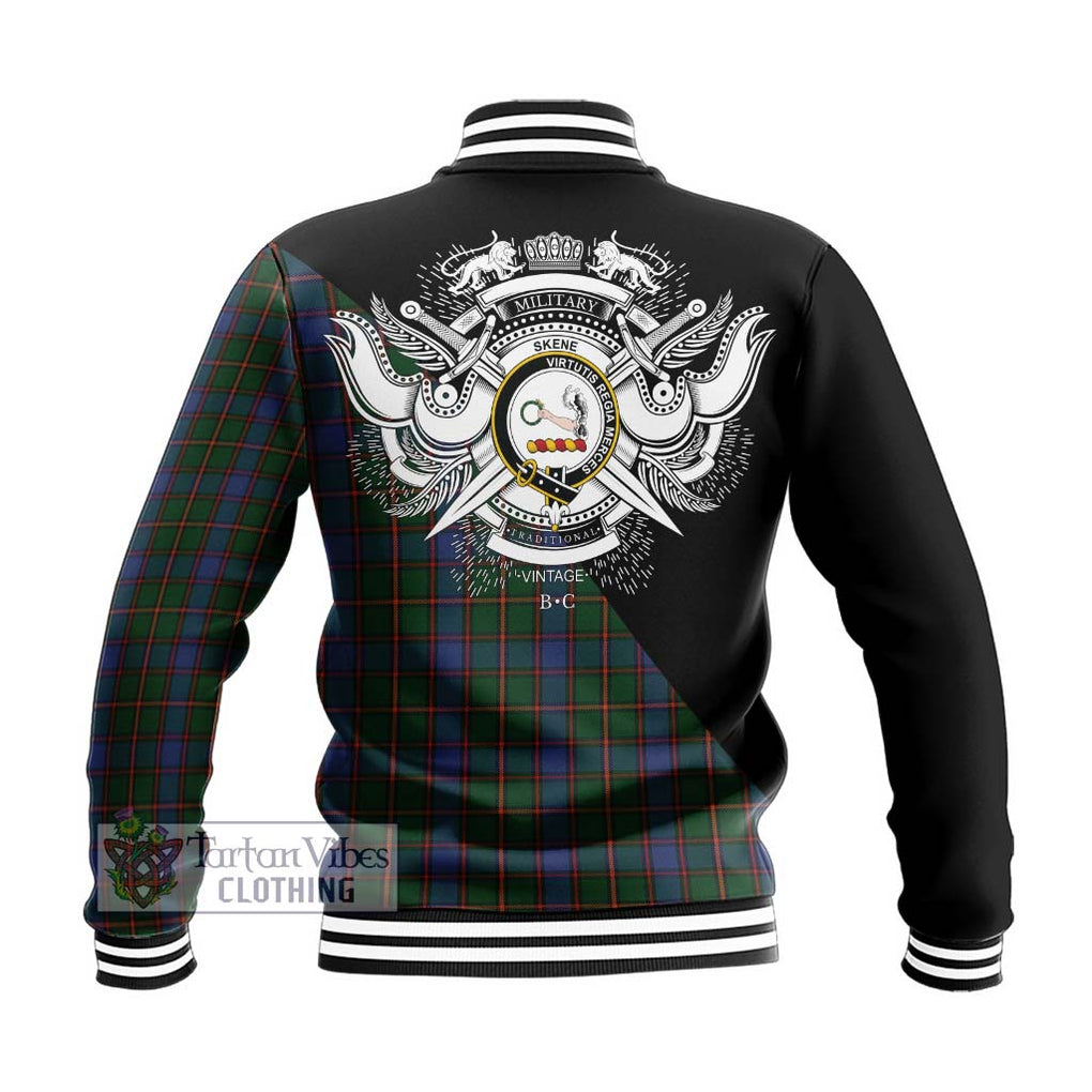 Skene Tartan Baseball Jacket with Family Crest and Military Logo Style - Tartanvibesclothing Shop