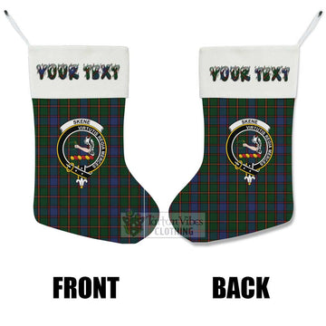 Skene Tartan Family Crest Christmas Stocking with Personalized Text