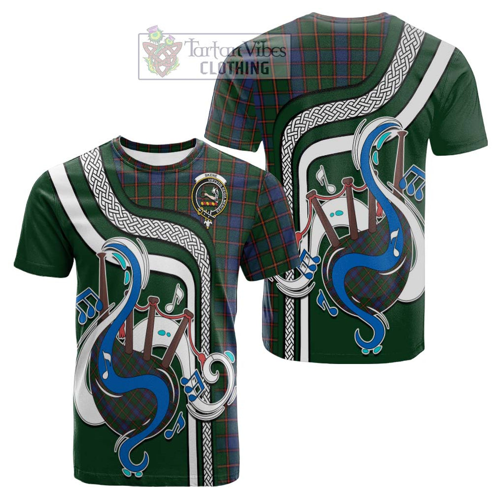 Tartan Vibes Clothing Skene Tartan Cotton T-shirt with Epic Bagpipe Style