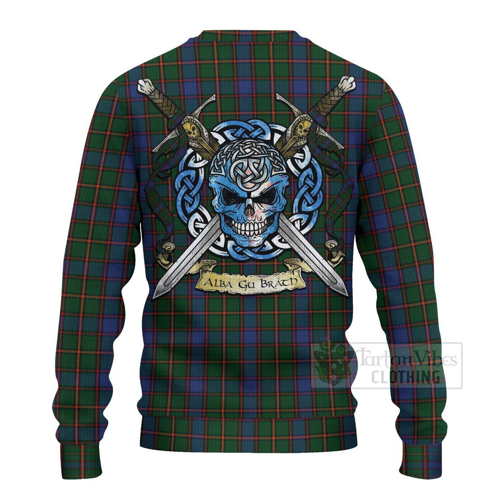 Tartan Vibes Clothing Skene Tartan Knitted Sweater with Family Crest Celtic Skull Style