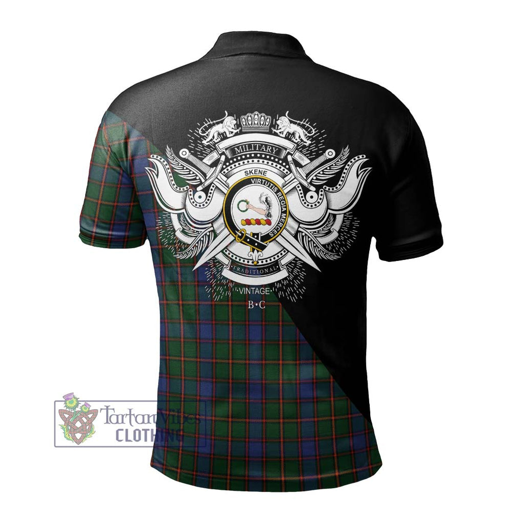 Skene Tartan Polo Shirt with Family Crest and Military Logo Style - Tartanvibesclothing Shop