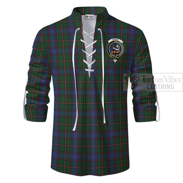 Skene Tartan Ghillie Kilt Shirt with Family Crest and Bearded Skull Holding Bottles of Whiskey