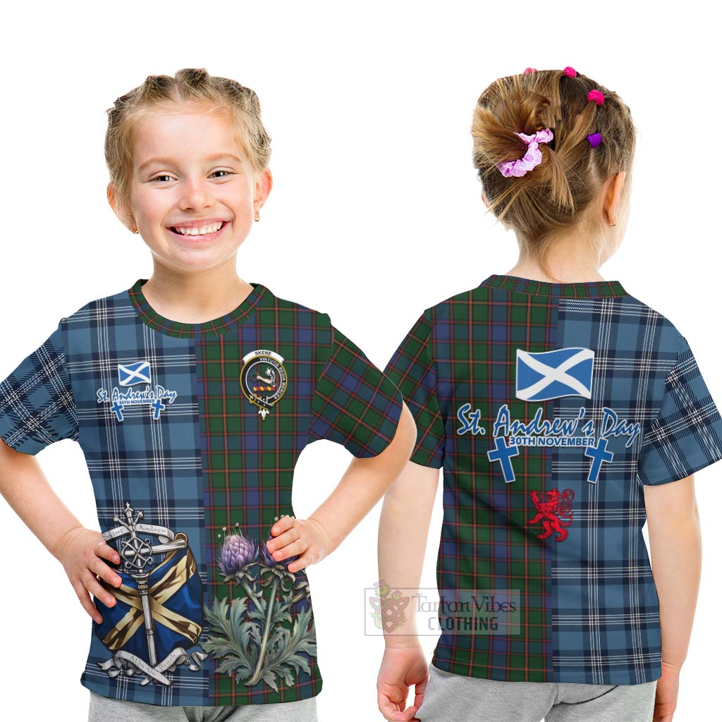 Tartan Vibes Clothing Skene Tartan Kid T-Shirt Happy St. Andrew's Day Half Tartan Style