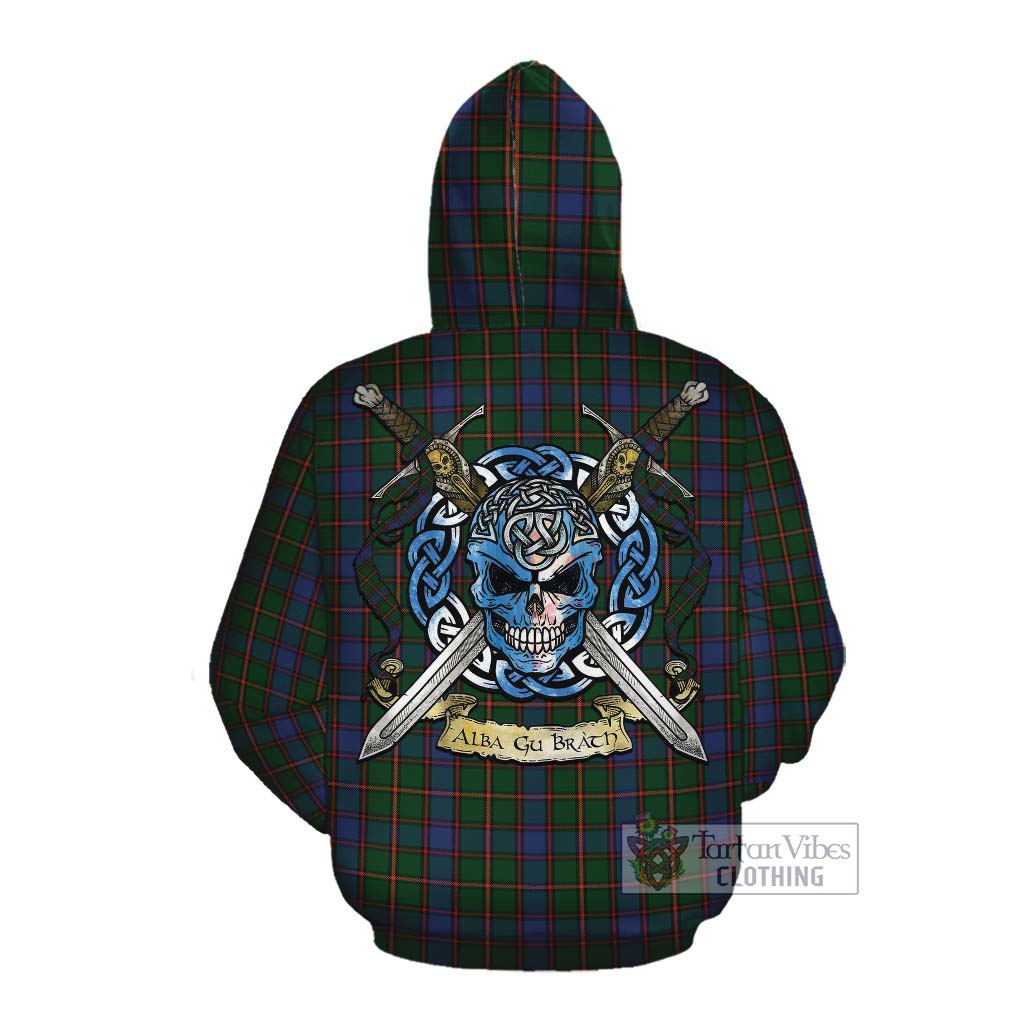 Tartan Vibes Clothing Skene Tartan Cotton Hoodie with Family Crest Celtic Skull Style