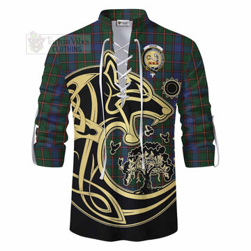 Skene Tartan Ghillie Kilt Shirt with Family Crest Celtic Wolf Style