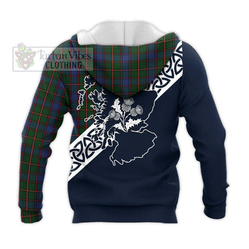 Skene Tartan Knitted Hoodie Featuring Thistle and Scotland Map