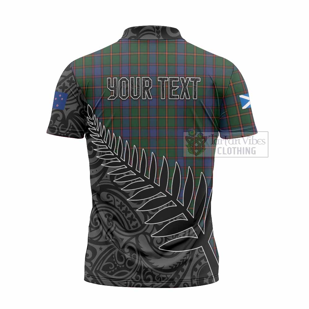 Tartan Vibes Clothing Skene Crest Tartan Zipper Polo Shirt with New Zealand Silver Fern Half Style