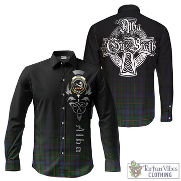 Skene Tartan Long Sleeve Button Up Featuring Alba Gu Brath Family Crest Celtic Inspired