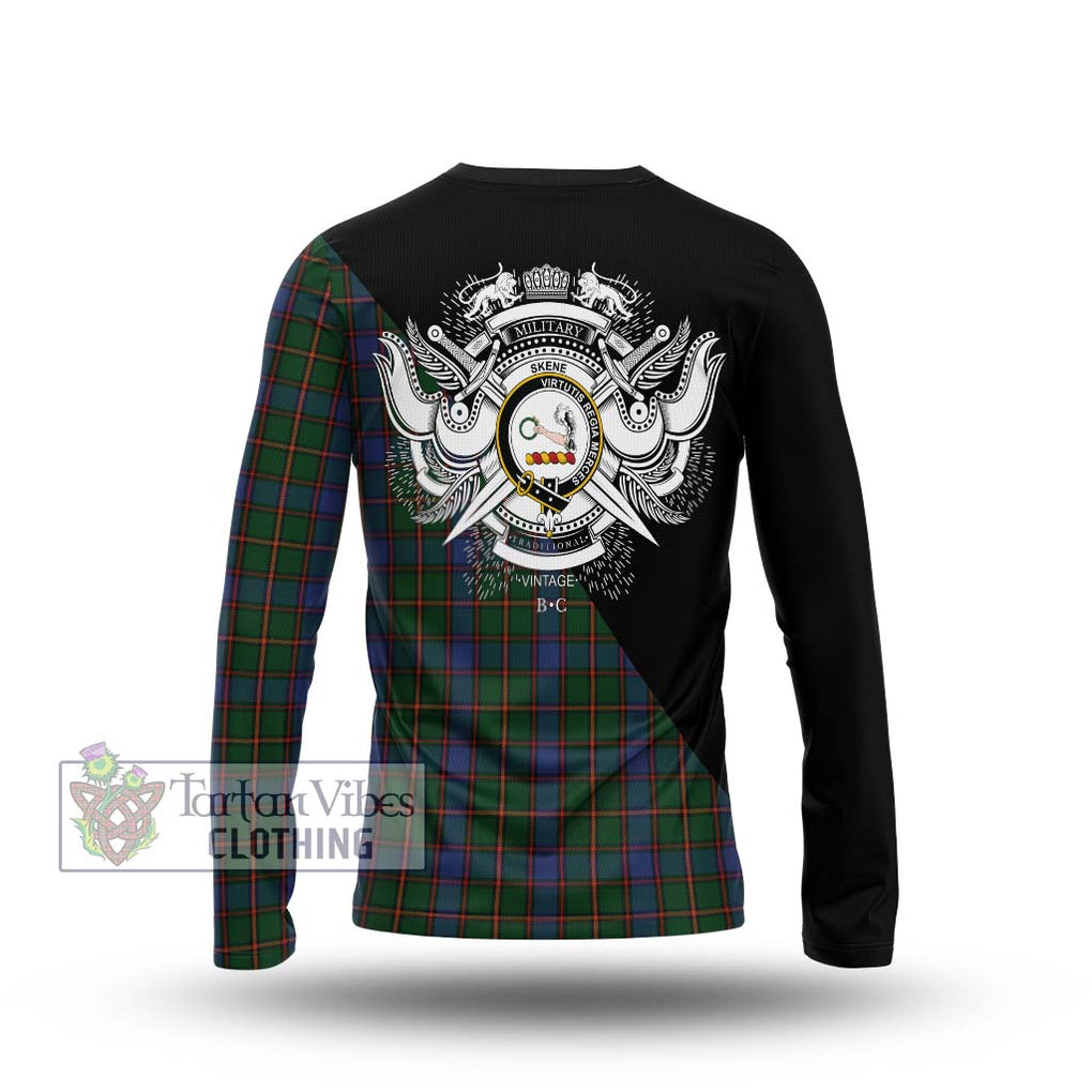 Skene Tartan Long Sleeve T-Shirt with Family Crest and Military Logo Style - Tartanvibesclothing Shop