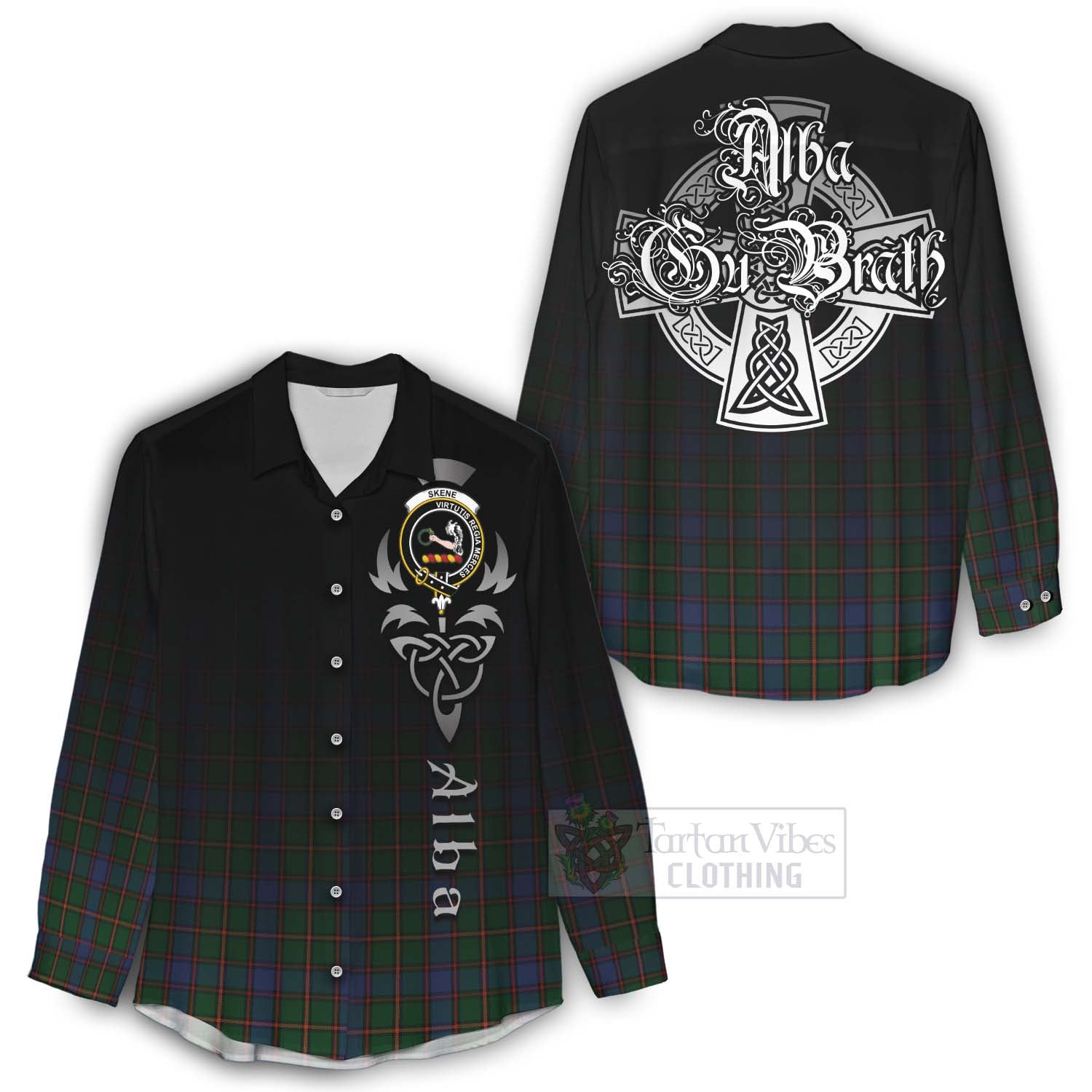 Tartan Vibes Clothing Skene Tartan Women's Casual Shirt Featuring Alba Gu Brath Family Crest Celtic Inspired