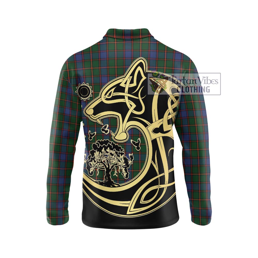 Skene Tartan Long Sleeve Polo Shirt with Family Crest Celtic Wolf Style - Tartanvibesclothing Shop