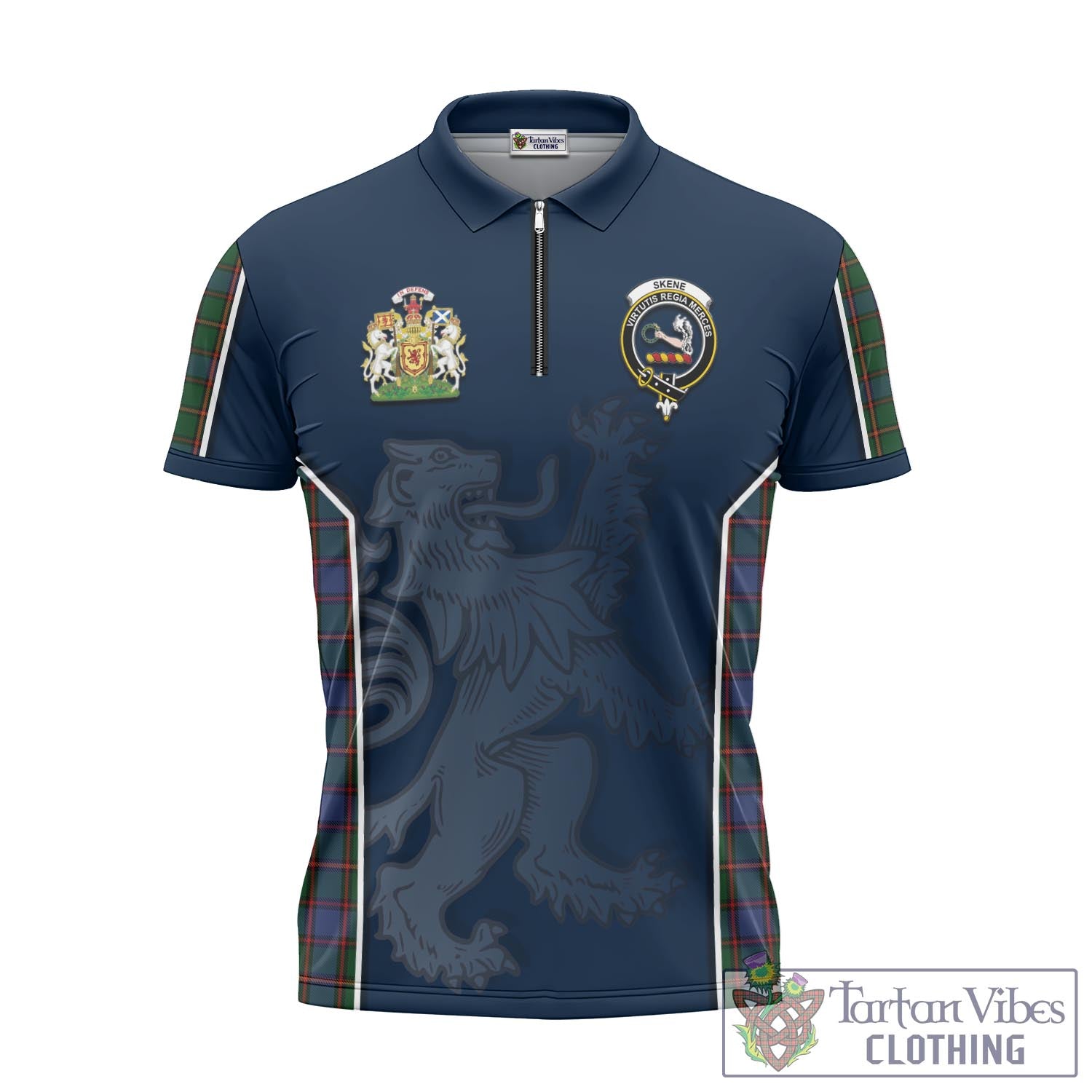 Tartan Vibes Clothing Skene Tartan Zipper Polo Shirt with Family Crest and Lion Rampant Vibes Sport Style