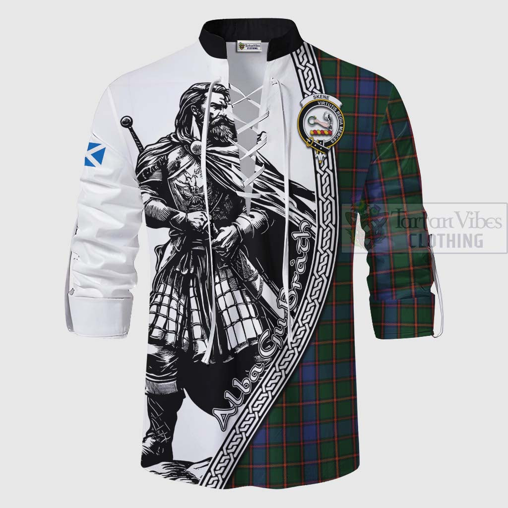 Tartan Vibes Clothing Skene Tartan Clan Crest Ghillie Kilt Shirt with Highlander Warrior Celtic Style