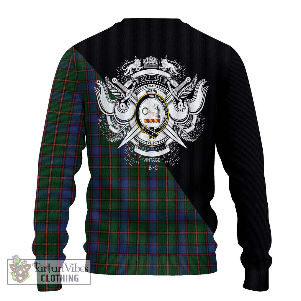 Skene Tartan Knitted Sweater with Family Crest and Military Logo Style - Tartanvibesclothing Shop