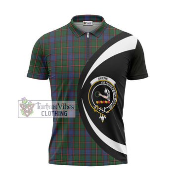 Skene Tartan Zipper Polo Shirt with Family Crest Circle Style