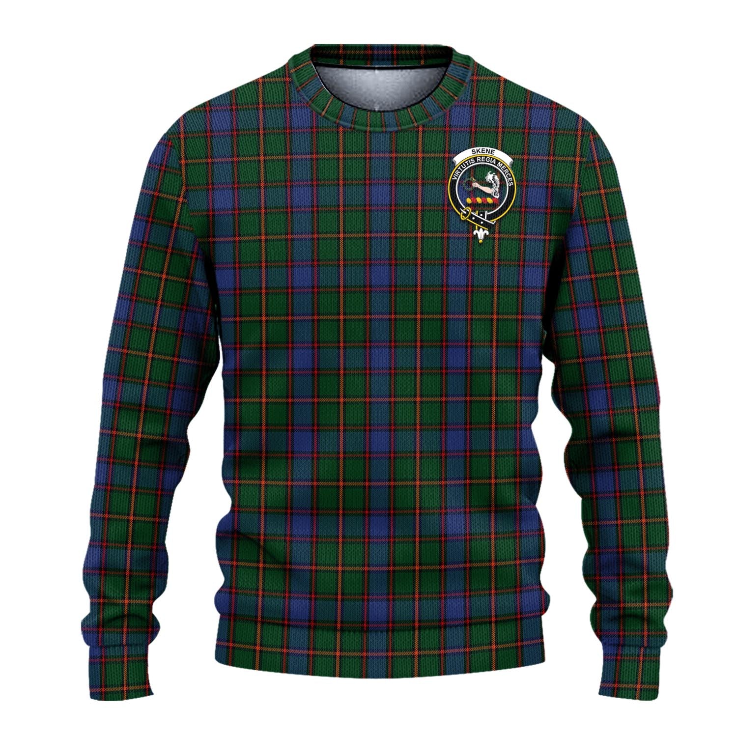 Skene Tartan Knitted Sweater with Family Crest - Tartanvibesclothing