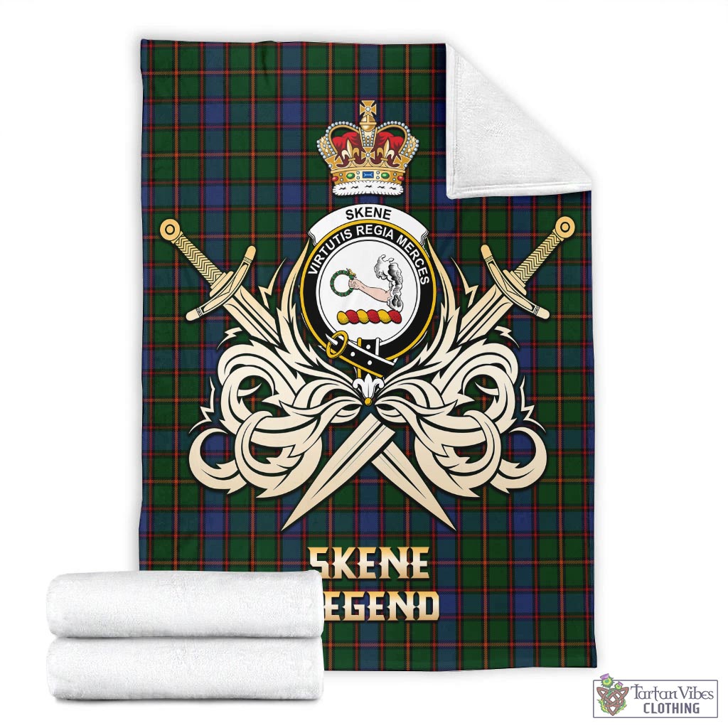 Tartan Vibes Clothing Skene Tartan Blanket with Clan Crest and the Golden Sword of Courageous Legacy