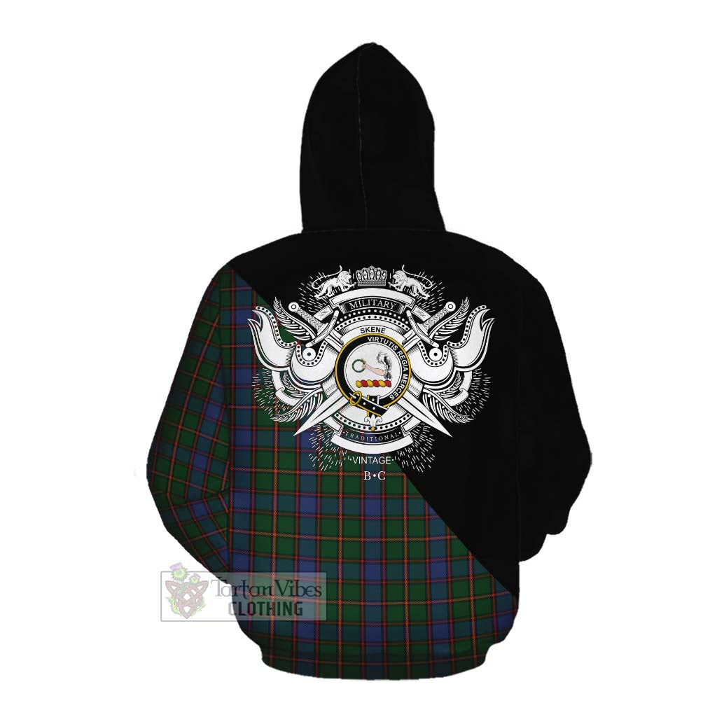 Tartan Vibes Clothing Skene Tartan Cotton Hoodie with Family Crest and Military Logo Style