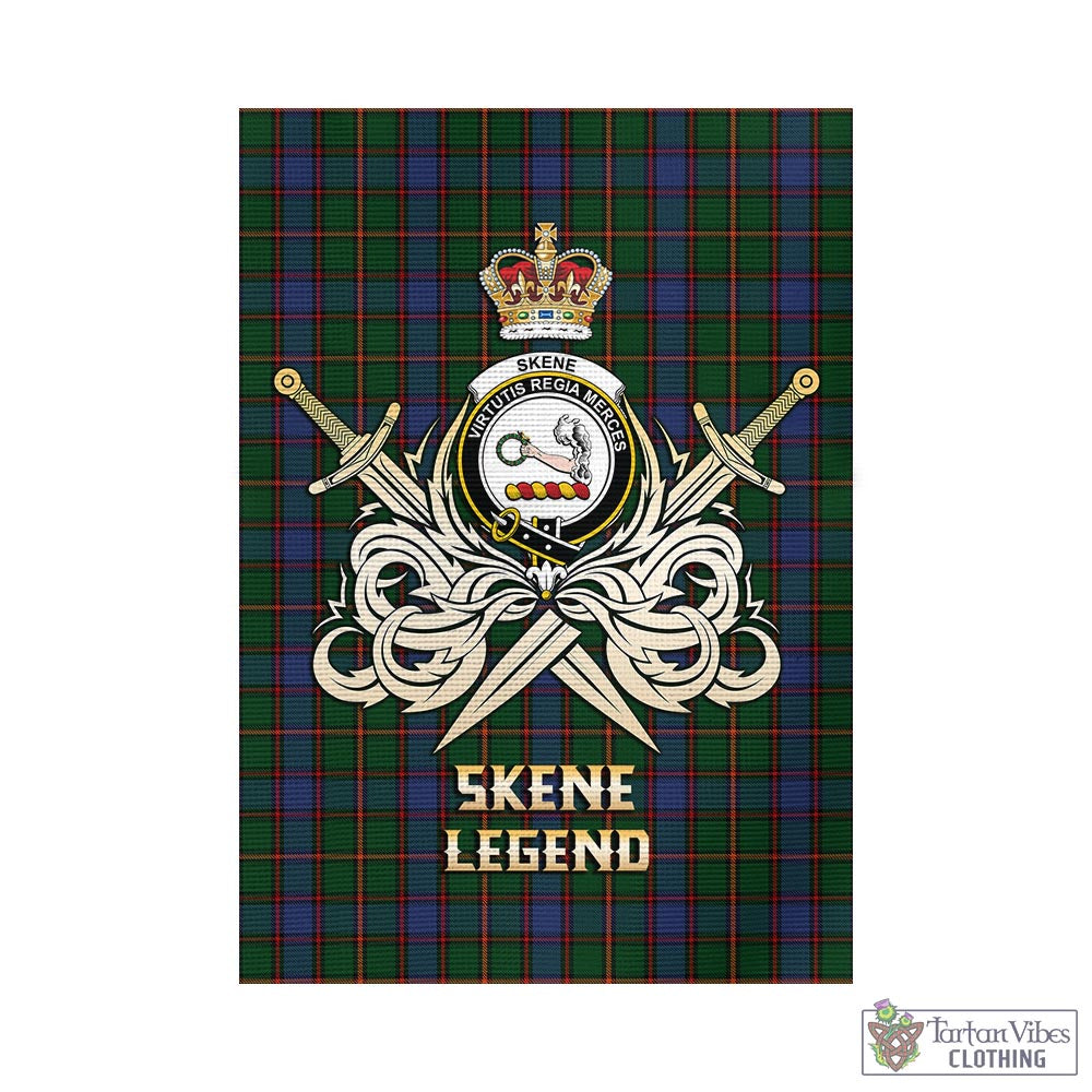 Tartan Vibes Clothing Skene Tartan Flag with Clan Crest and the Golden Sword of Courageous Legacy