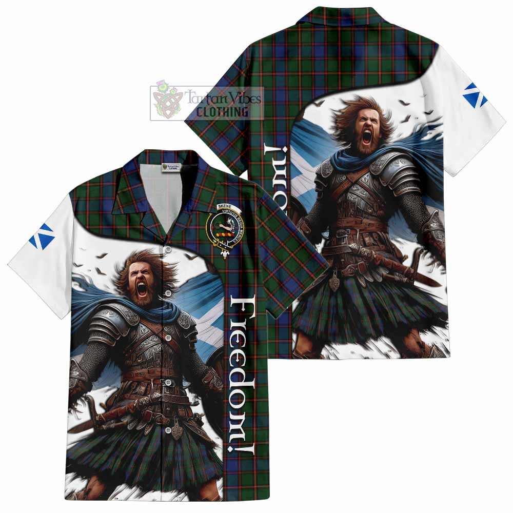 Tartan Vibes Clothing Skene Crest Tartan Short Sleeve Button Shirt Inspired by the Freedom of Scottish Warrior