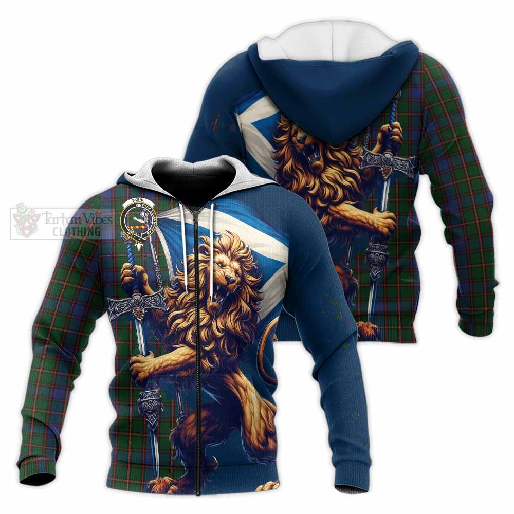 Tartan Vibes Clothing Skene Tartan Family Crest Knitted Hoodie with Scottish Majestic Lion