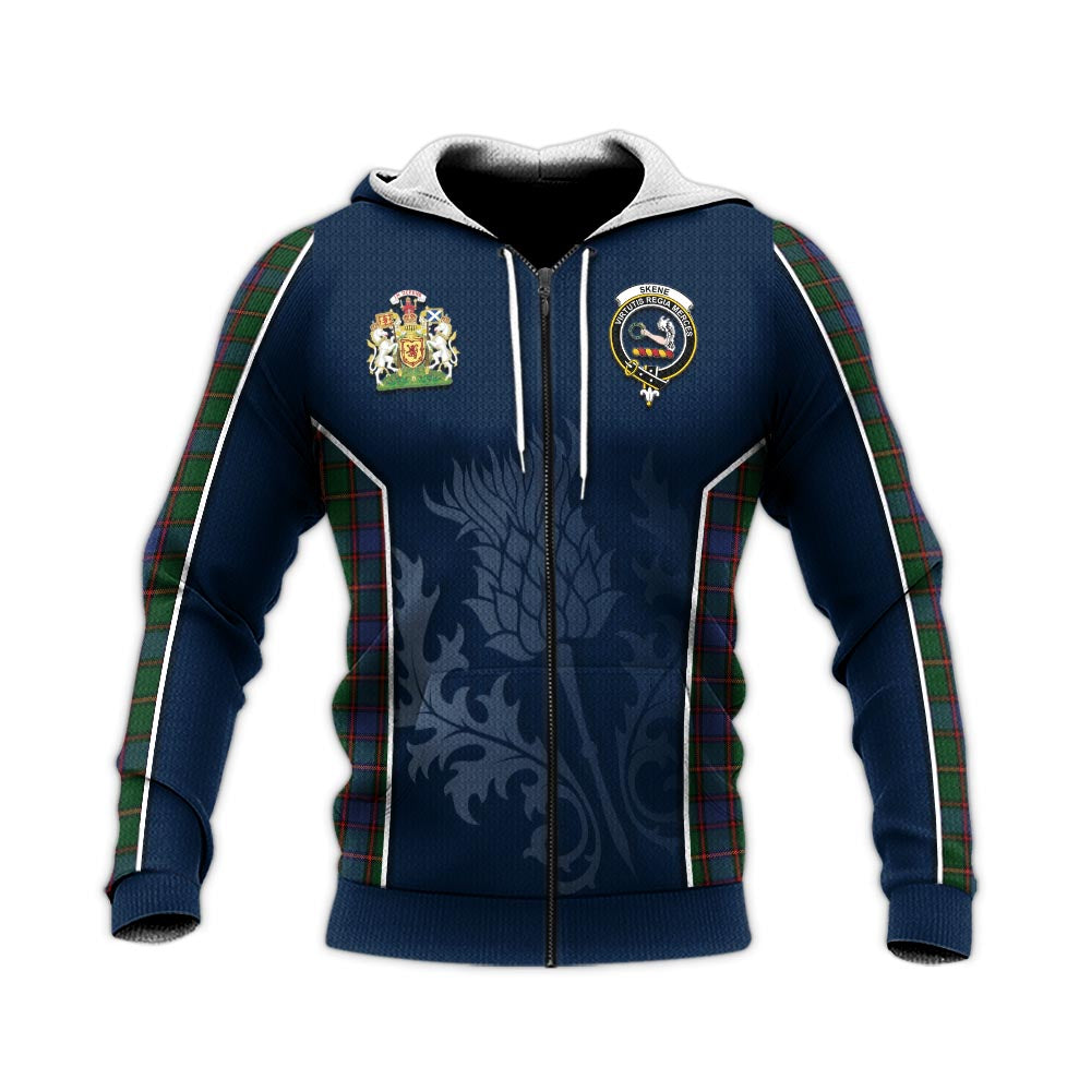 Tartan Vibes Clothing Skene Tartan Knitted Hoodie with Family Crest and Scottish Thistle Vibes Sport Style