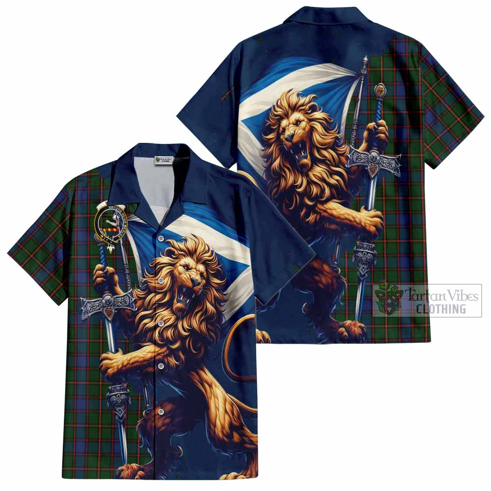 Tartan Vibes Clothing Skene Tartan Family Crest Short Sleeve Button Shirt with Scottish Majestic Lion