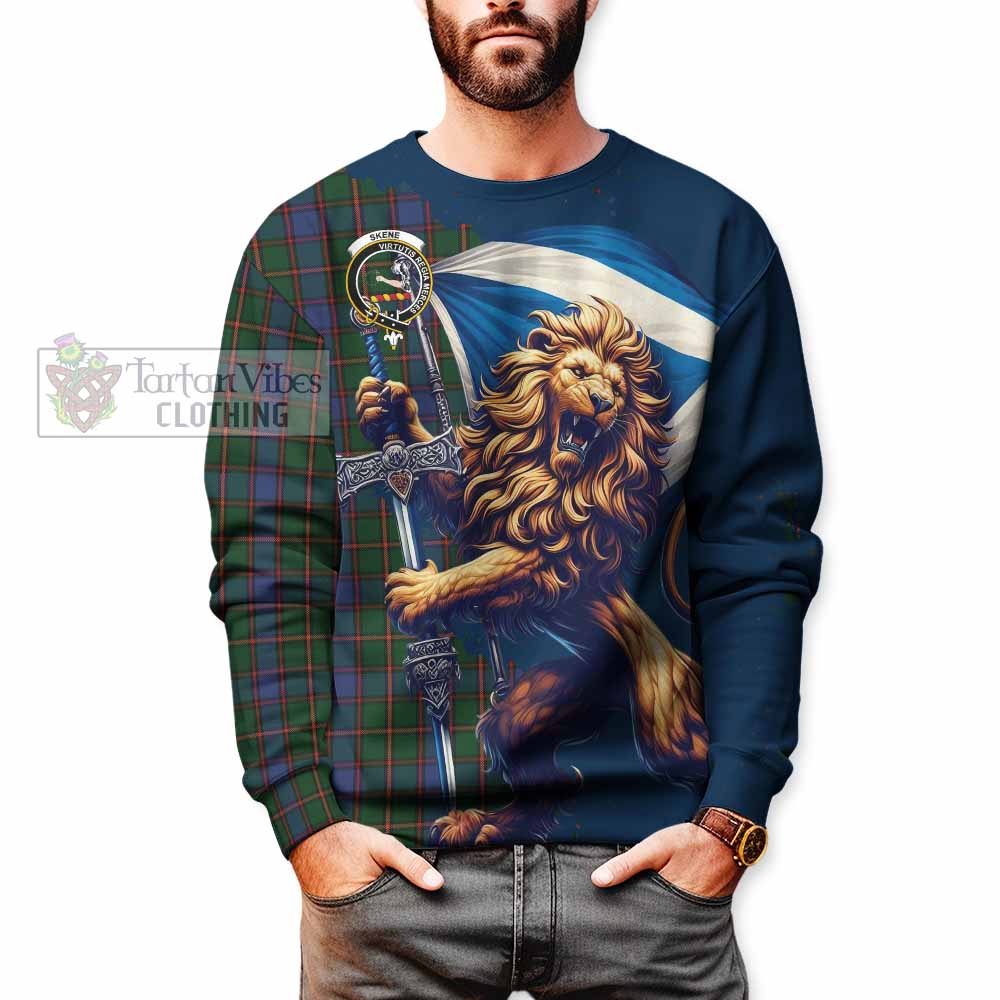 Tartan Vibes Clothing Skene Tartan Family Crest Sweatshirt with Scottish Majestic Lion