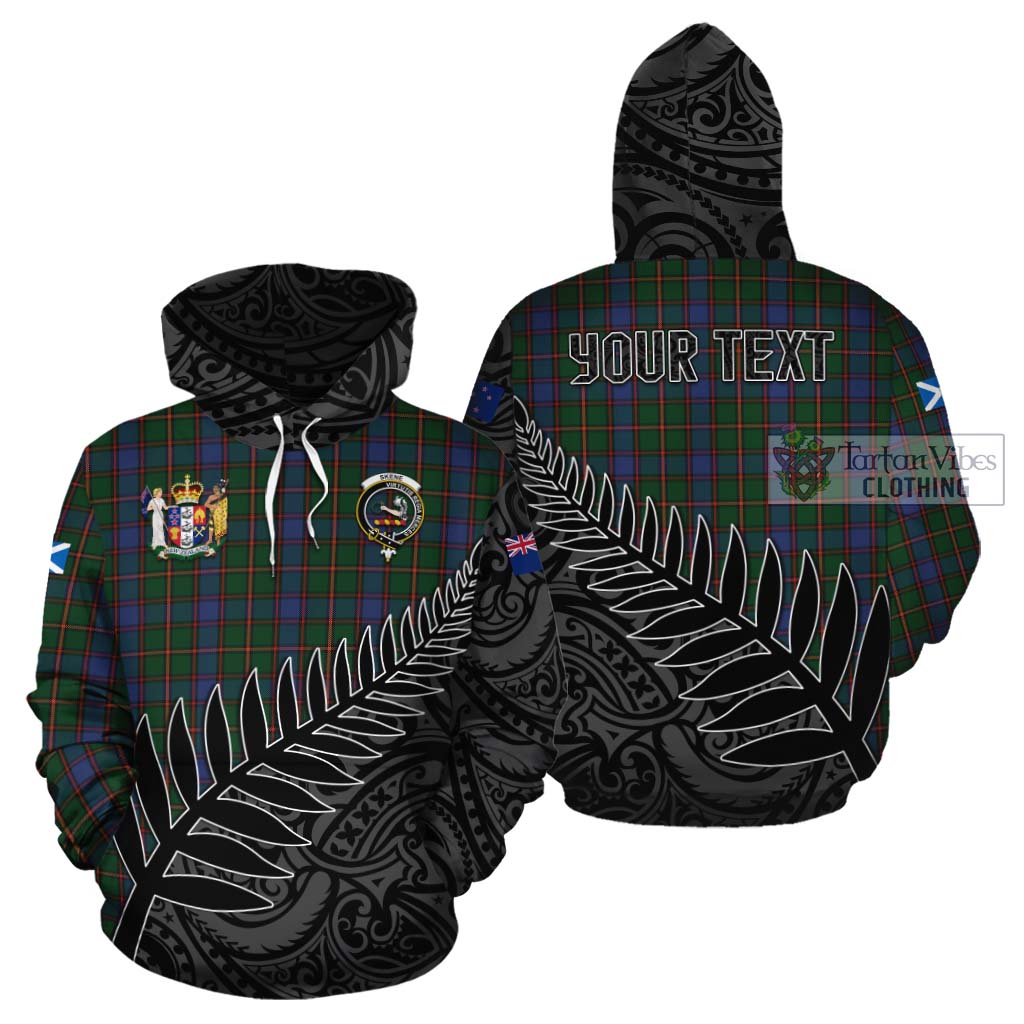 Tartan Vibes Clothing Skene Crest Tartan Cotton Hoodie with New Zealand Silver Fern Half Style