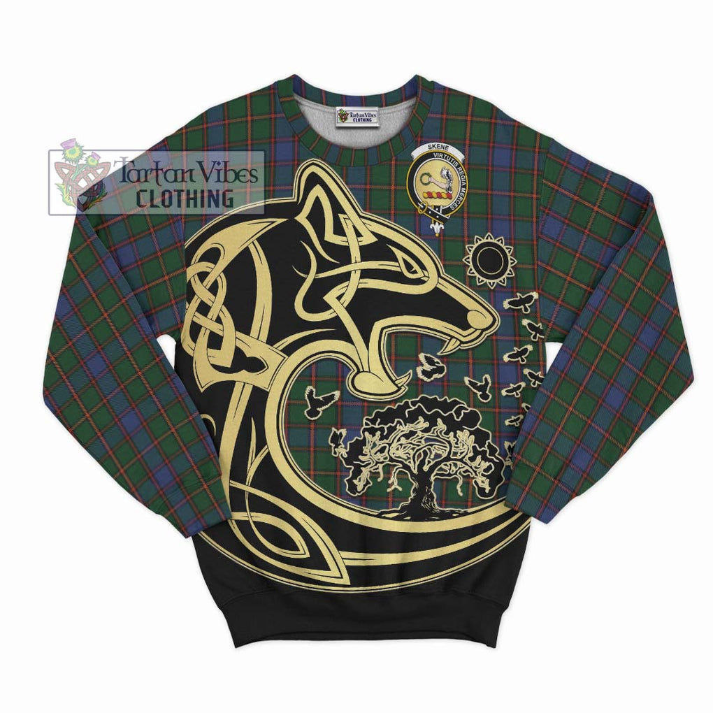 Skene Tartan Sweatshirt with Family Crest Celtic Wolf Style - Tartan Vibes Clothing