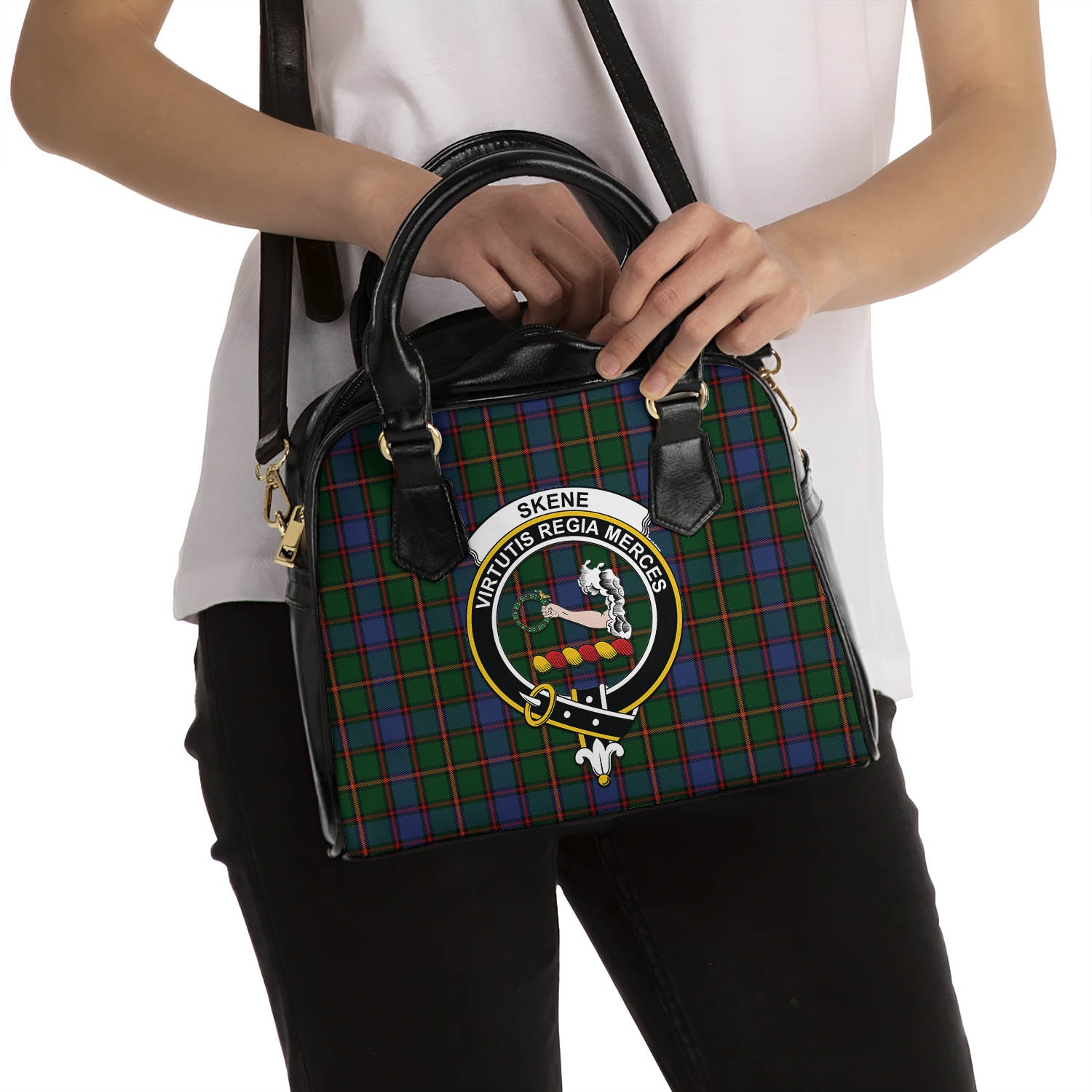 Skene Tartan Shoulder Handbags with Family Crest - Tartanvibesclothing