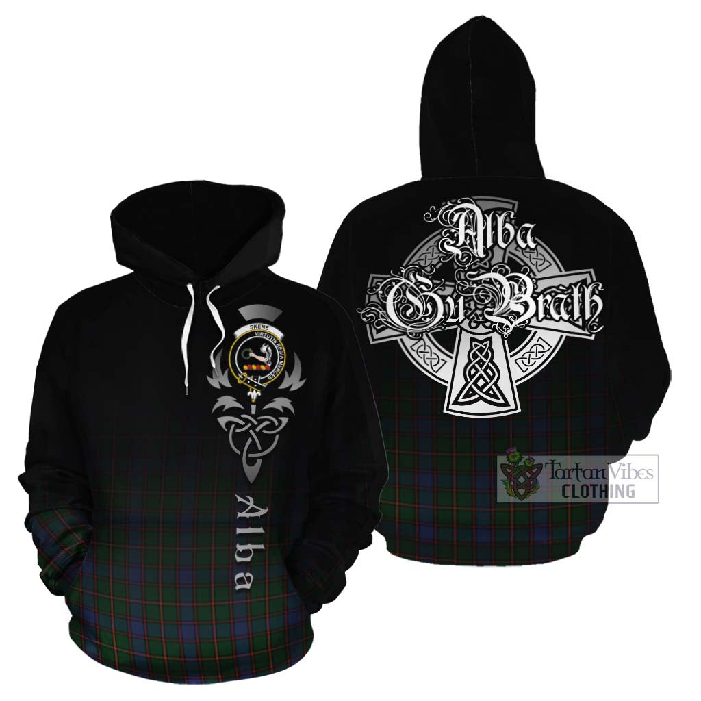 Tartan Vibes Clothing Skene Tartan Cotton Hoodie Featuring Alba Gu Brath Family Crest Celtic Inspired