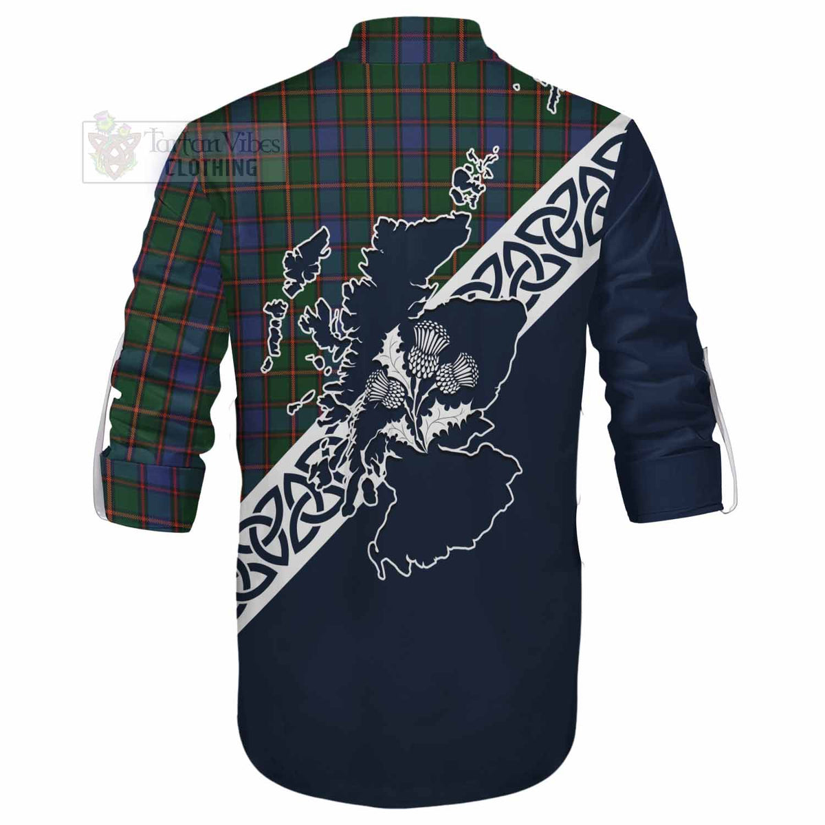 Skene Tartan Ghillie Kilt Shirt Featuring Thistle and Scotland Map - Tartan Vibes Clothing
