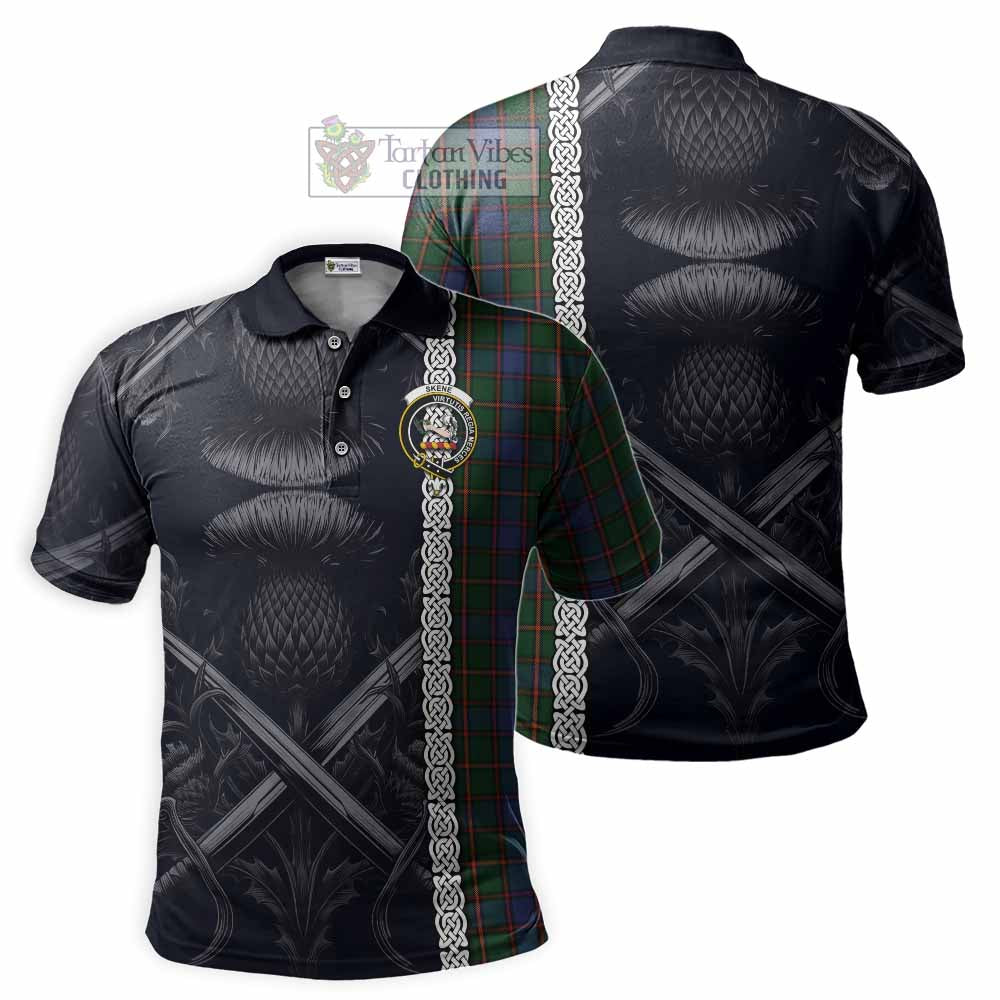 Skene Tartan Polo Shirt with Family Crest Cross Sword Thistle Celtic Vibes - Tartan Vibes Clothing