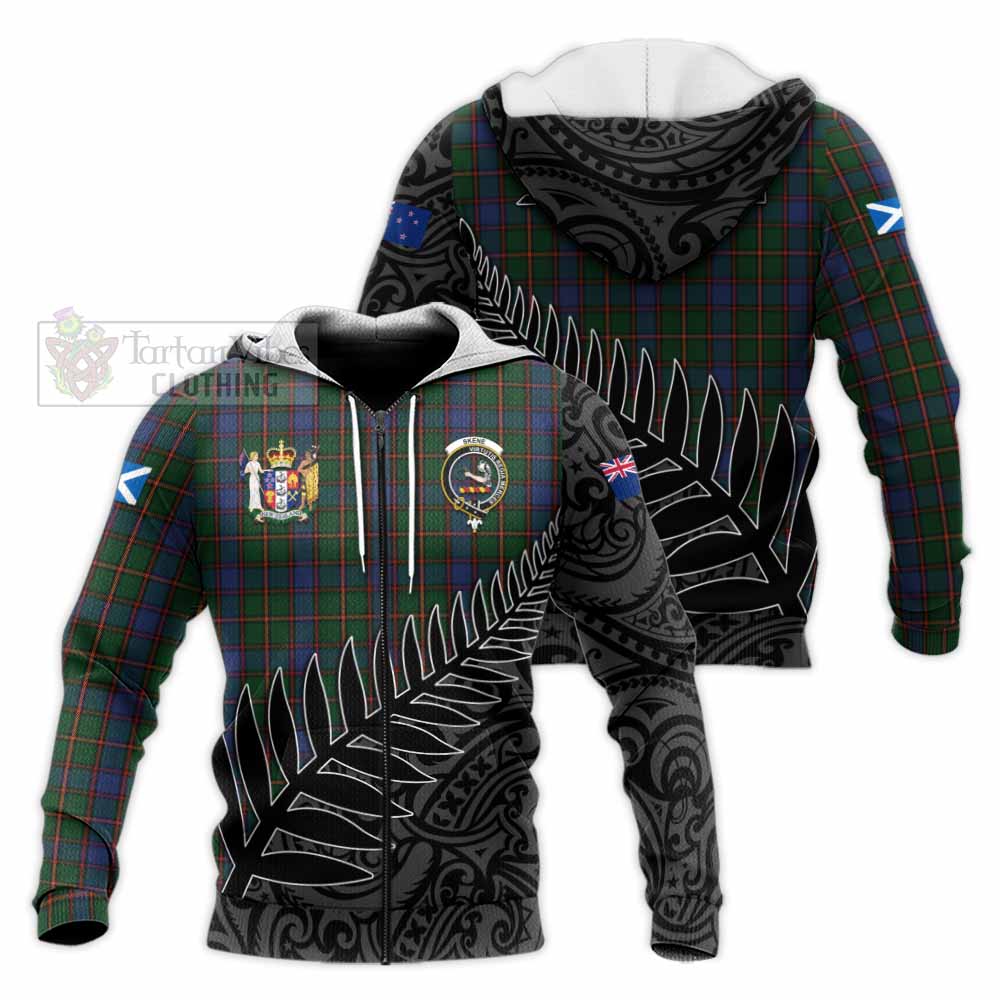 Tartan Vibes Clothing Skene Crest Tartan Knitted Hoodie with New Zealand Silver Fern Half Style