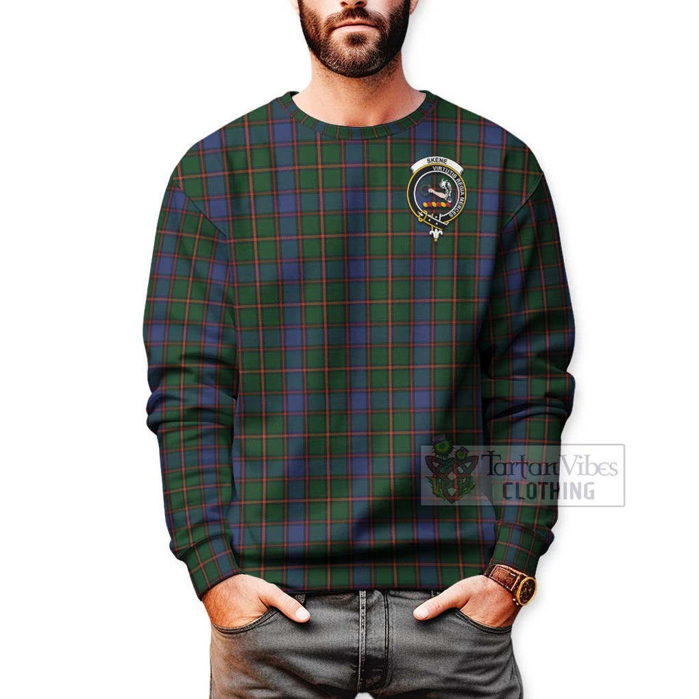 Tartan Vibes Clothing Skene Tartan Sweatshirt with Family Crest and Bearded Skull Holding Bottles of Whiskey