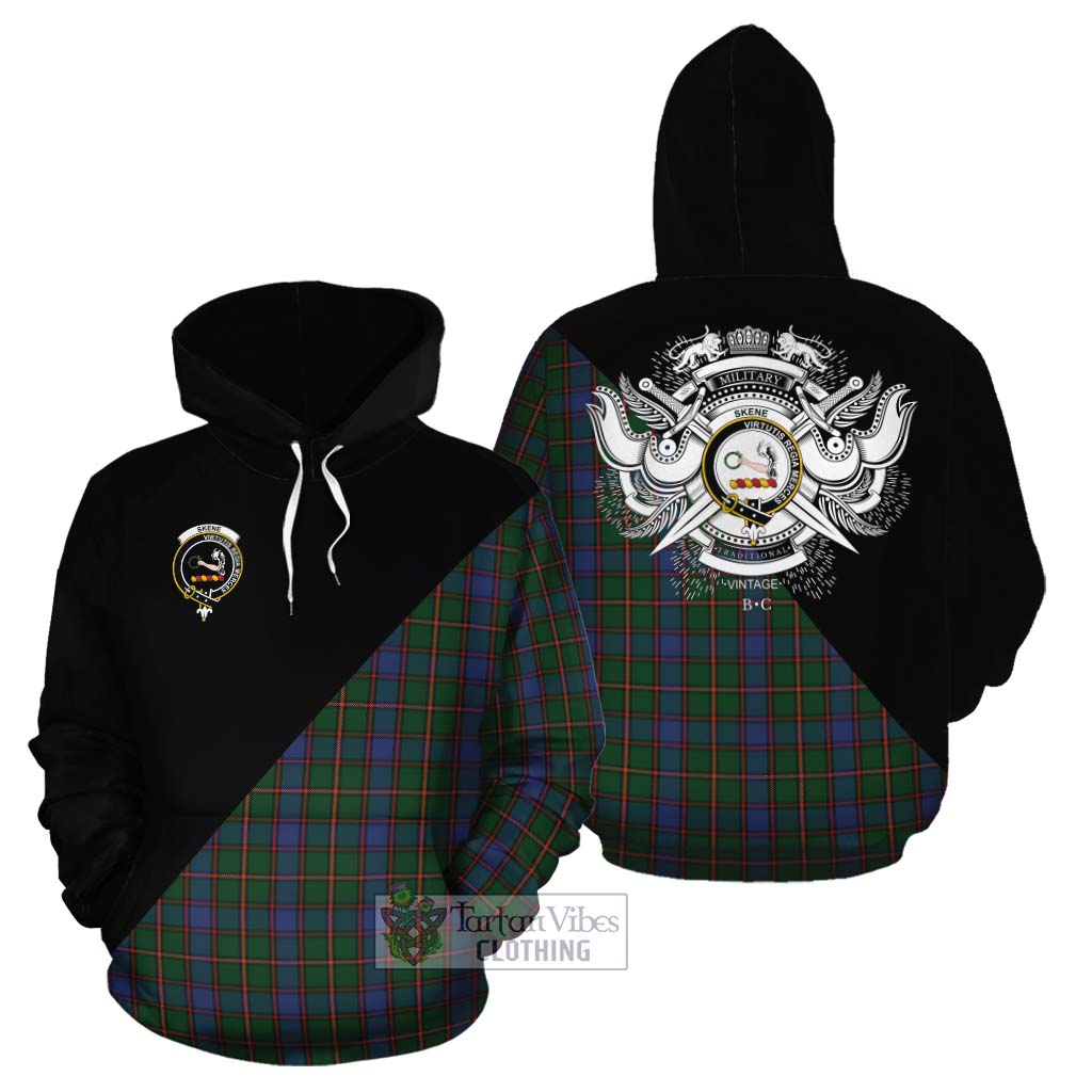 Tartan Vibes Clothing Skene Tartan Cotton Hoodie with Family Crest and Military Logo Style