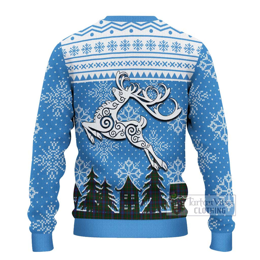 Tartan Vibes Clothing Skene Clan Christmas Ugly Sweater with Tartan and Celtic Raindeer Style