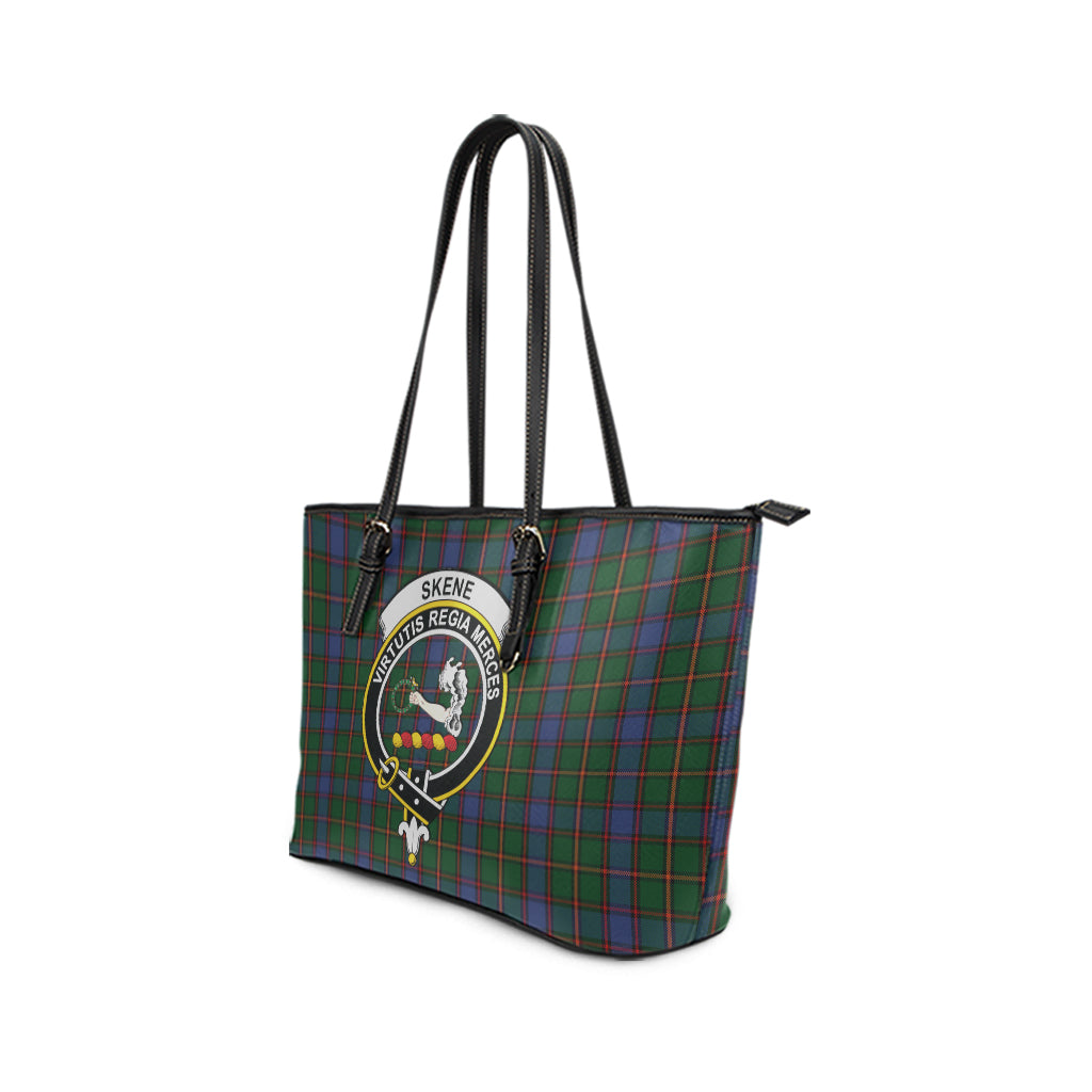 Skene Tartan Leather Tote Bag with Family Crest - Tartan Vibes Clothing