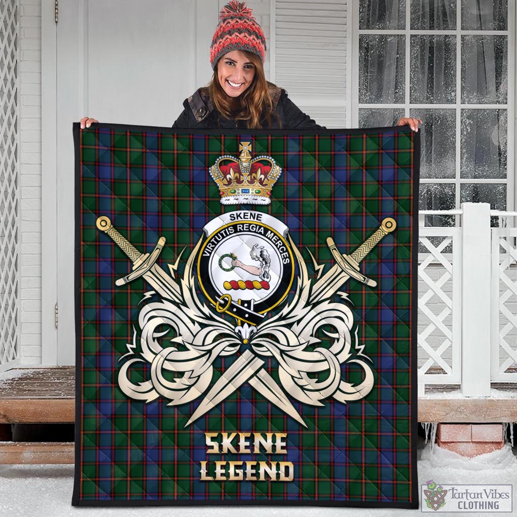 Tartan Vibes Clothing Skene Tartan Quilt with Clan Crest and the Golden Sword of Courageous Legacy