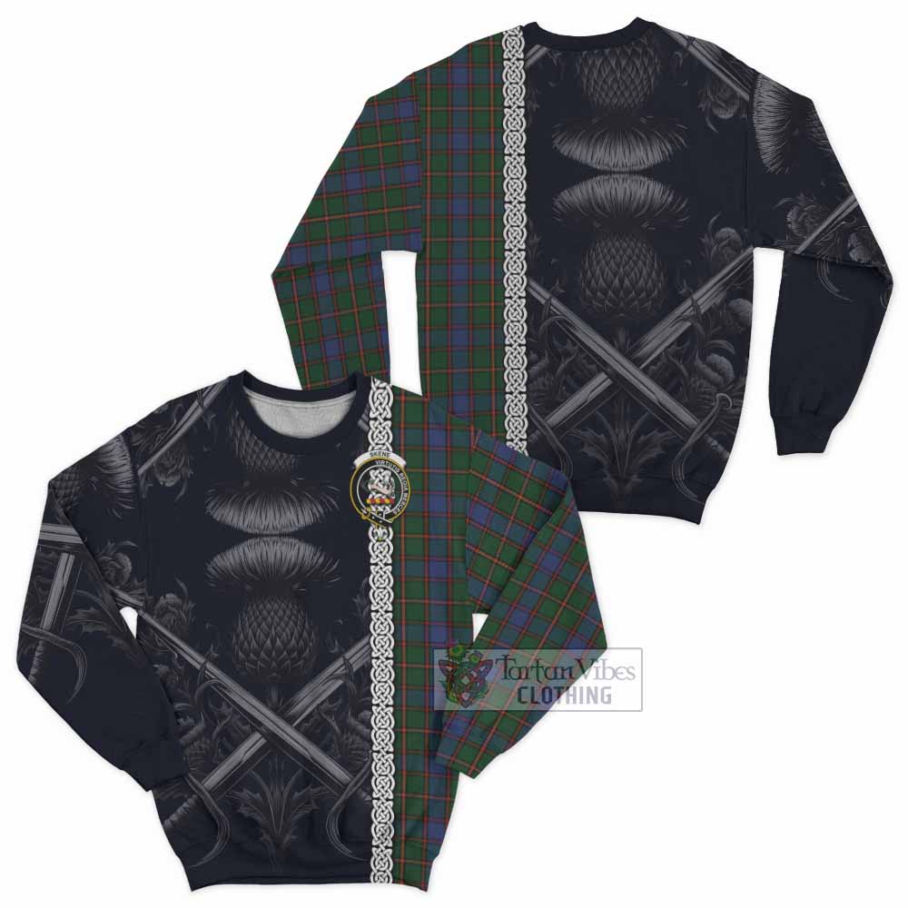 Tartan Vibes Clothing Skene Tartan Sweatshirt with Family Crest Cross Sword Thistle Celtic Vibes