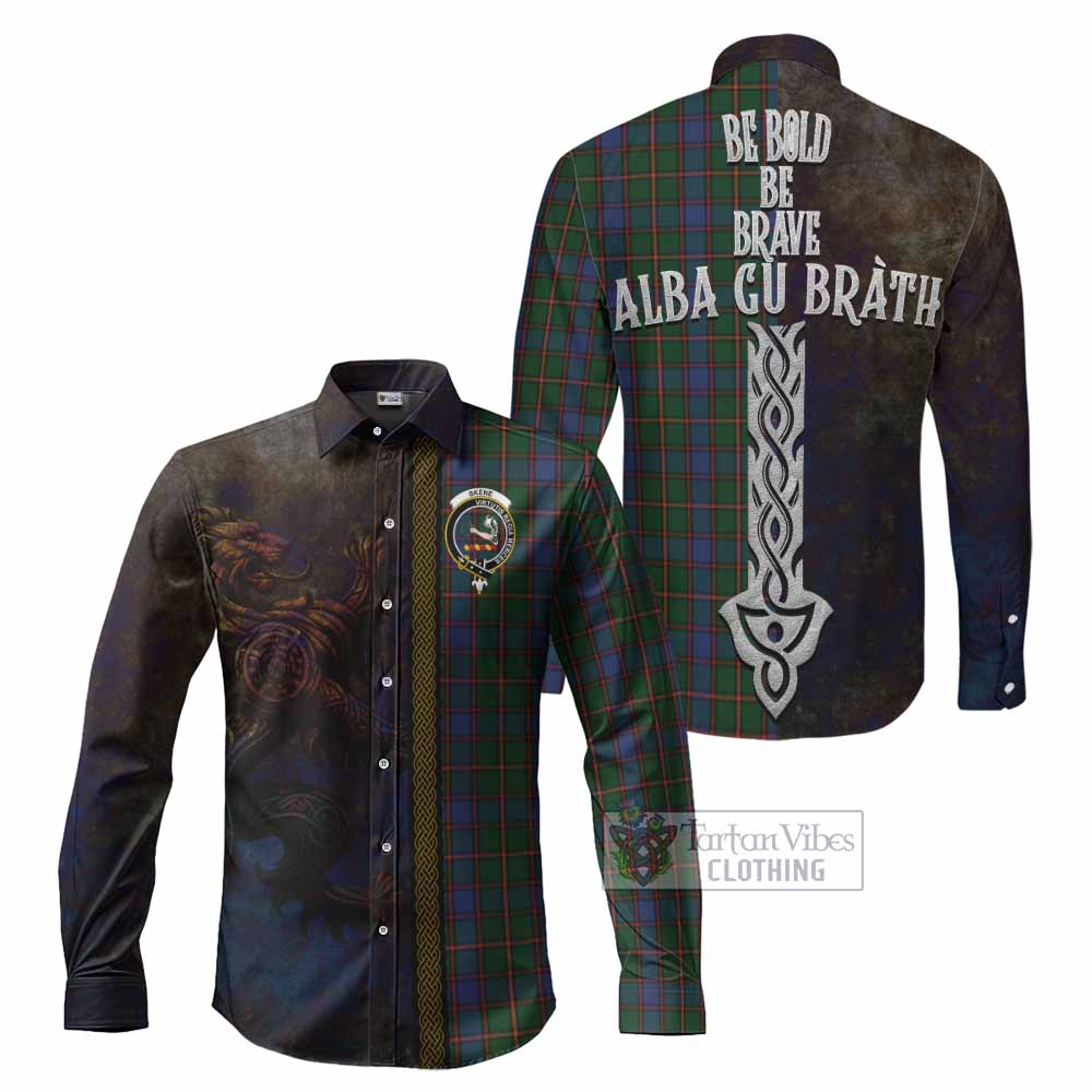 Skene Tartan Family Crest Long Sleeve Button Shirt Alba Gu Brath Be Brave Lion Ancient Style - Tartan Vibes Clothing