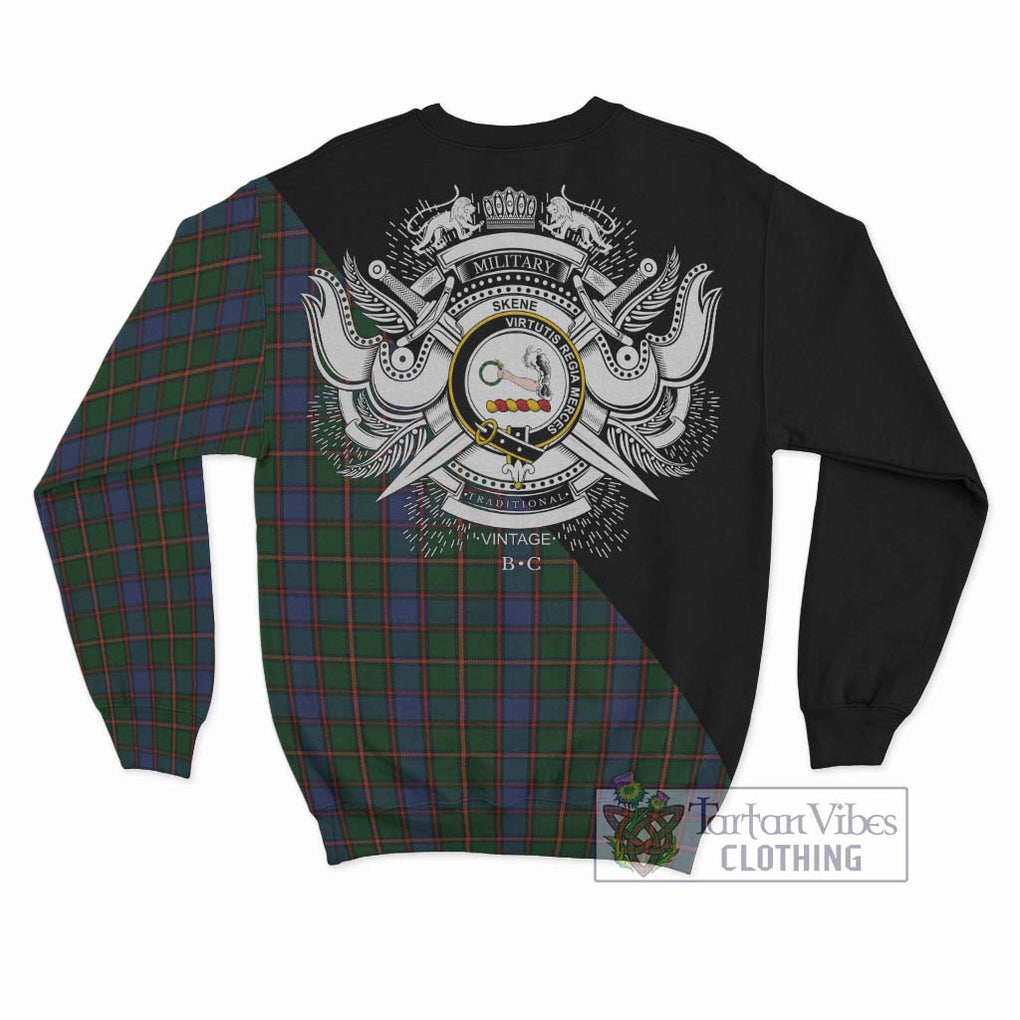 Skene Tartan Sweatshirt with Family Crest and Military Logo Style - Tartanvibesclothing Shop