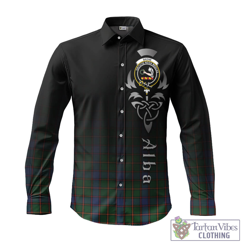 Tartan Vibes Clothing Skene Tartan Long Sleeve Button Up Featuring Alba Gu Brath Family Crest Celtic Inspired