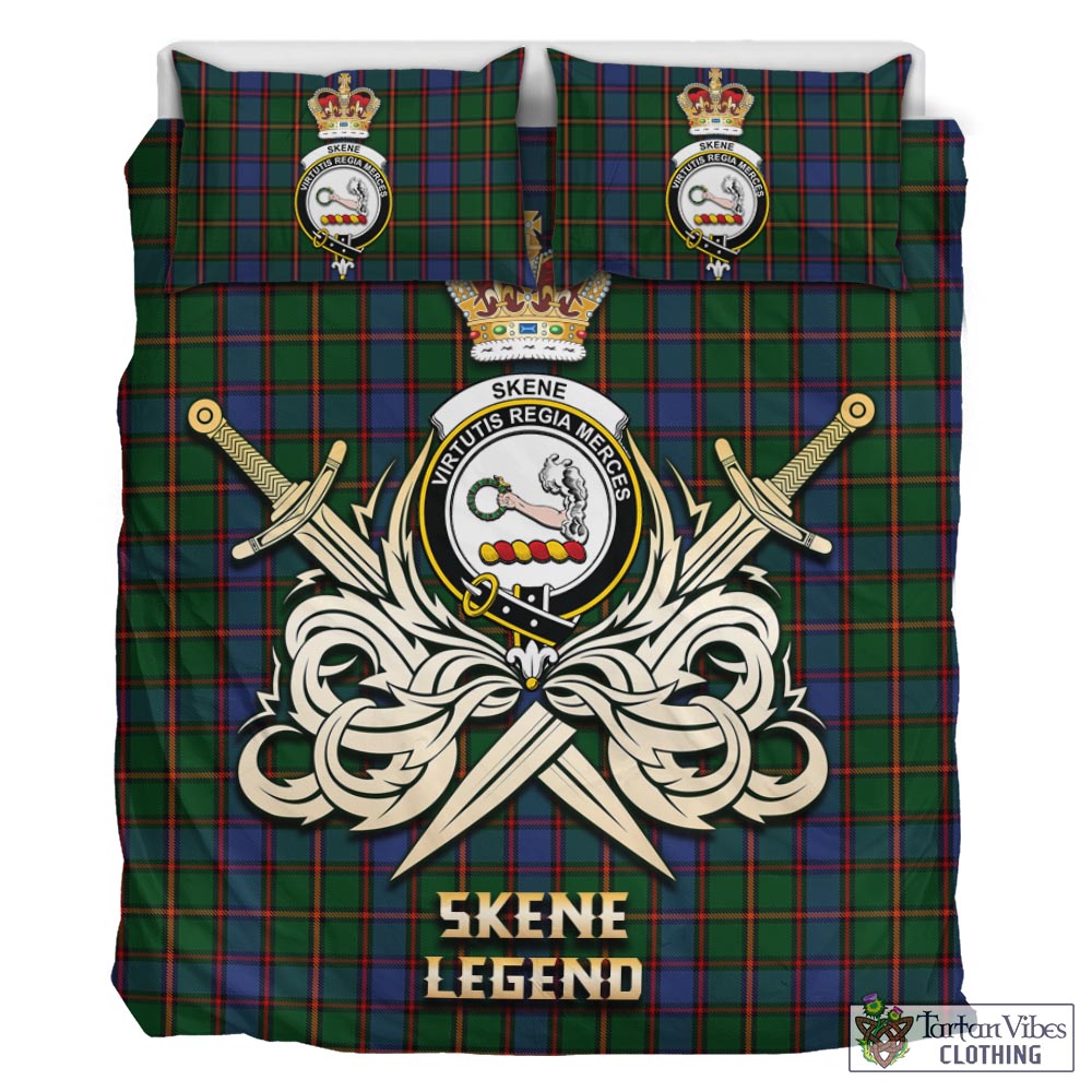 Tartan Vibes Clothing Skene Tartan Bedding Set with Clan Crest and the Golden Sword of Courageous Legacy