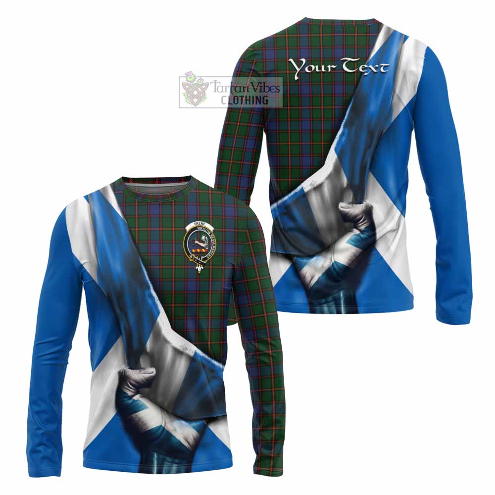 Tartan Vibes Clothing Skene Tartan Long Sleeve T-Shirt with Family Crest Scotland Patriotic Style