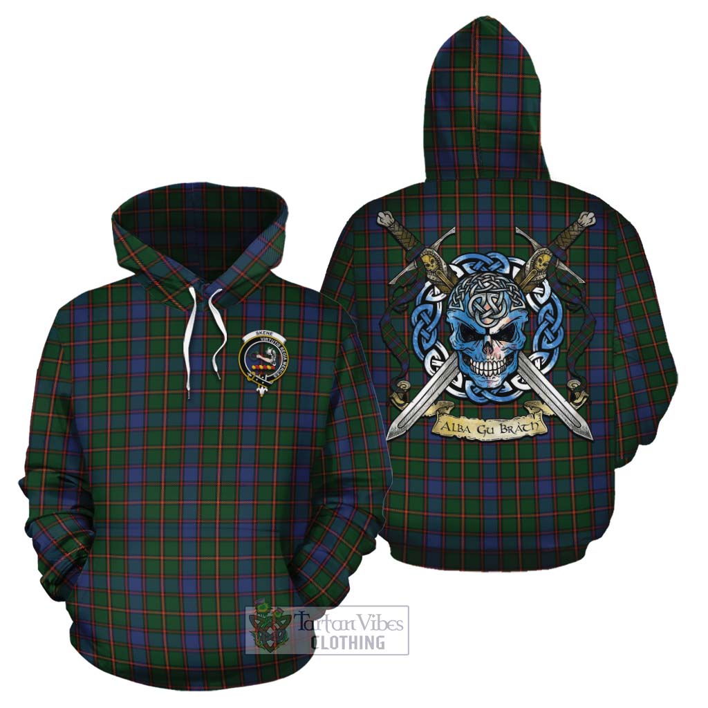 Tartan Vibes Clothing Skene Tartan Cotton Hoodie with Family Crest Celtic Skull Style