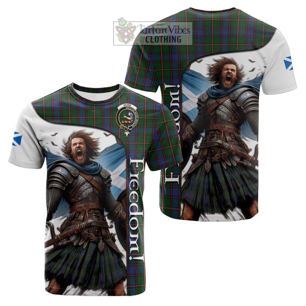 Tartan Vibes Clothing Skene Crest Tartan Cotton T-shirt Inspired by the Freedom of Scottish Warrior